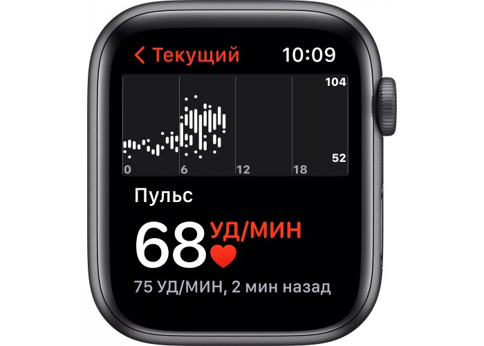 Apple Watch SE, 44 мм, корпус из алюминия цвета «серый космос», спортивный ремешок цвета «тёмная ночь»