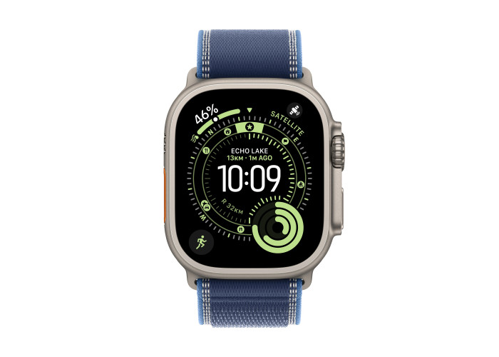 Apple Watch Ultra 3 (2025), GPS + Cellular, титановый корпус 49 мм естественного цвета, браслет Trail синего цвета Apple Watch Ultra 3 (2025), GPS + Cellular, титановый корпус 49 мм естественного цвета, браслет Trail синего цвета