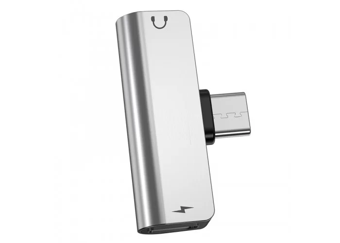 Переходник Hoco LS26 Type-C 2-in-1 Audio Converter, серебристый цвет