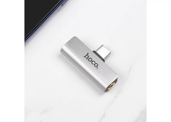 Переходник Hoco LS26 Type-C 2-in-1 Audio Converter, серебристый цвет