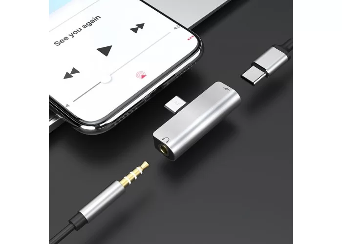 Переходник Hoco LS26 Type-C 2-in-1 Audio Converter, серебристый цвет