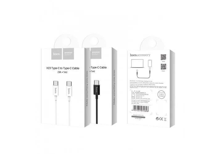 Кабель Hoco X23 USB-C/USB-C 3A (1 м), чёрный цвет