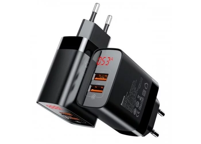 Сетевое зарядное устройство Baseus Mirror Lake Dual QC Digital Display Quick Charger A+A