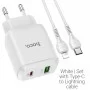 Сетевое зарядное устройство с кабелем USB-C/Lightning Hoco N5 USB-C PD 20W + USB-A QC3.0, белый цвет