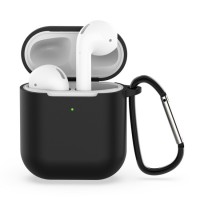 Чехол силиконовый с карабином для AirPods 1/2, чёрный цвет