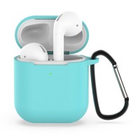 Чехол силиконовый с карабином для AirPods 1/2, бирюзовый цвет