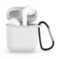 Чехол силиконовый с карабином для AirPods 1/2, белый цвет