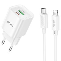 Сетевое зарядное устройство с кабелем USB-C/Lightning Hoco C147A USB-C PD 20W + USB-A QC3.0