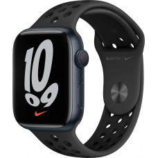 Apple Watch Nike Series 7, 45 мм, корпус из алюминия цвета «тёмная ночь», спортивный ремешок Nike цвета «антрацитовый/чёрный»