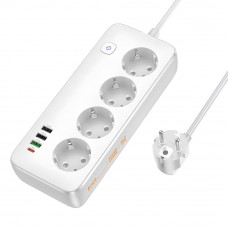 Сетевой фильтр Hoco AC22 1,5 м на 4 розетки + 3 USB + USB-C PD 30W, белый цвет